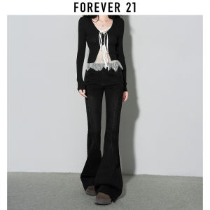 Forever 21 Elegant American Black Bell Bottom Jeans Womens High Waist Slimming Tight Fit Flared Pants Luxury Style Denim