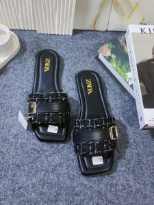 Sandal Selop Wanita Zara Sabuk Gesper Rajut Tweet Kekinian Korean Style Kode HZ3NOV24