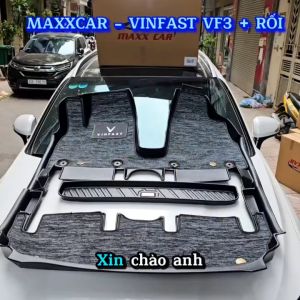 Thảm lót sàn MAXXCAR cho xe Vinfast VF3 nhựa TPE đúc 5D + Kèm rối xám logo Vinfast tràn viền cao cấp