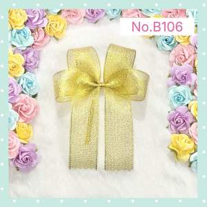 โบว์ผ้าสีทอง เนื้อทราย  No.B106 โบว์ติดชุดสังฆทาน โบว์ติดของชำร่วย โบว์ติดของขวัญ