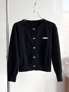 Black Knitted Sweater Floral Pleated Mini Skirt Set Womens Commute Style Spring Butterfly Knot Natural Waist Short A-Line Skirt