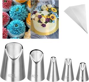 5PCS Chrysanthemum Piping Tips Set -Stainless Steel Cake Decorating Nozzles for Buttercream Flowers DIY Cake Decorating Supplies