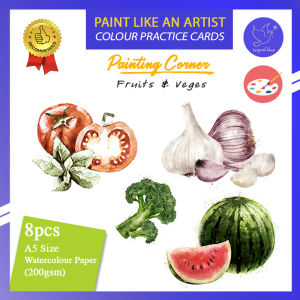 Tropical Blue Watercolour Exercise for Beginner Easy Fruits & Veggies Series Painting Artline A5 Size 200gsm Watercolour Practice Paper Kertas Cat Air