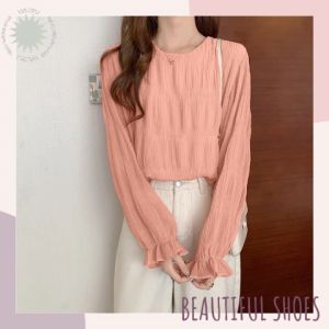 LHSunday เสื้อแฟชั่นคอกลม เสื้อแขนยาวสไตล์เกาหลี เนื้อผ้านิ่มใส่สบาย ระบายอากาศได้ดี สีพื้นสวยมากลูกคุณหนูสุดๆ เหมาะกับทุกโอกาสน่ารักไม่ไหว