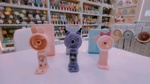 MSTHEOM Cute Rabbit Handheld Fan with Base Cell Phone Holder,Suitable for students teenagers