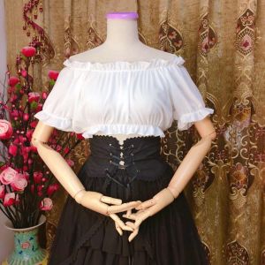 Mùa Hè Nguyên Bản Phong Cách Lolita Cotton Vải Bông Pha Trộn Frock Với Vải Voan Áo Sơ Mi Ngắn Tay Một Vai Cổ Tròn Bên Trong Phong Cách Nhật Bản