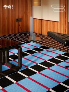 QISHUO | Blue Check Bauhaus Waterproof Washable Carpet