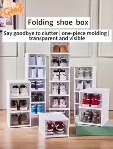Large Size Shoe Box Storage Hard plastic Foldable Drawer Case Organizer Shoe Rack With cover installation-free double row shoe cabinet