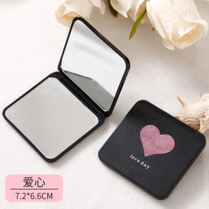 Minimalist Mini Black Foldable Small Square Glasses Ins Style Portable Student Pocket Mirror Double-Sided Makeup Mirror Cute