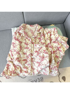 Thickened Coral Fleece Sleepwear Womens Home Clothes Cartoon Print Flannel Long Sleeve Pajamas Set Youth Size Autumn Winter