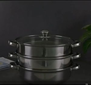 Stainless Steel 2 Layer 3 Layer Steamer Pot with Glass Lid Multi-purpose 28cm Steam Boiler Periuk Kukus Pengukus Lapis Penutup Kaca