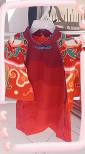 Baju Atasan Setelan Rok Anak Perempuan Cheongsam Import Murah Cream Merah Rok Tutu Baju Imlek Modern Batwing