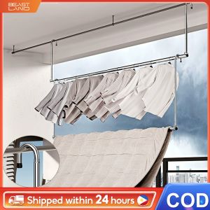 SPACEMADER 80-240CM Retractable Sampayan Stainless Foldable Clothes Hanging Rack Single Pole Clothes Rack Windproof Drying Rack