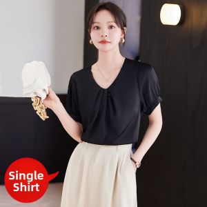 STARMAGNOLIA | Luxury Elegant White V-Neck Short-Sleeve Womens Blouse