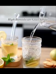 10pcs Glass Straws with Cleaning Brush Transparent High Temperature Straight/Bent Straws Reusable