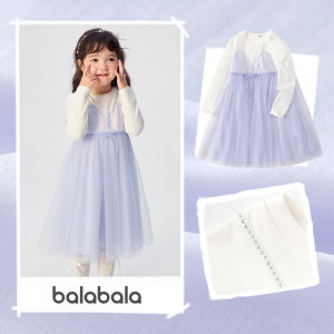 Barbarbar Childrens Knitted Dress Baby Tulle Skirt Girls Princess Dress Long Sleeve High Waist Cotton Blend Spring Autumn