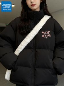 Áo Khoác Cotton Thời Trang Màu Đen Cho Nữ Cổ Đứng Lót Lông Cừu Ấm Áp Thời Trang Thu Đông Áo Khoác Ngoài Thường Ngày