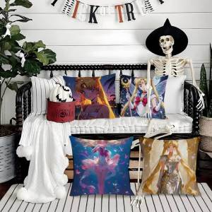 Bandai | Sailor Moon Sailor Neptune Anime Plush Pillow Cover Soft Short Plush Cushion Cover For Sofa Bedroom Home Decor Gift Decoration
