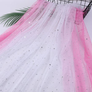 Gradient Tulle Fabric Hanfu Kids Shoot Backdrop Table Runner Shiny Silver Laser Star Moon Sequins Mesh Cloth