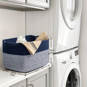 Luxury Cotton Thread Woven Large Foldable Storage Basket Car Dirty Clothes Basket Hotel Kindergarten Organizer Bin Nordic Style Home Use Living Room Pure Color