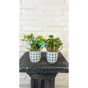 Tanaman Hias Pohon Artificial Sukulen & Edelweiss Mini Latex Pot Gelas Keramik Motif Dekorasi Meja Kantor Pajangan Hambalan