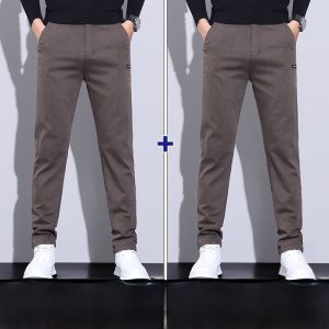ROMON | Romon Mens Casual Straight Leg Pants Spring Autumn Business Style Elastic Waist Fashionable Cityscape Long Trousers