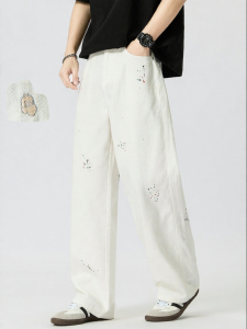 FINGERCROXX | American Retro Splatter Denim Pants White