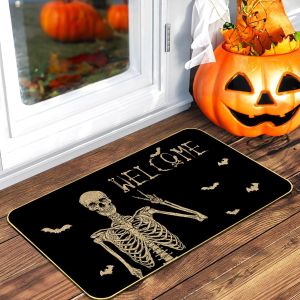 VIKAMA Halloween Carpet Stain-Resistant Door Mat Festive Decor Crystal Velvet Entrance Door Bathroom Rug Home Decoration