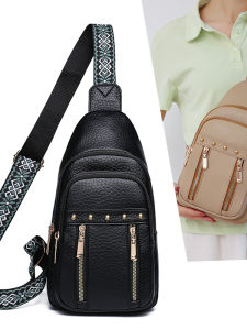 Fashionable Soft Leather Crossbody Bag Womens Casual Shoulder Bag Multifunctional Front Chest Bag Leisure Handbag for Middle-Aged