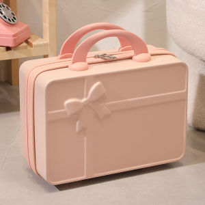 Fashionable Mini Handheld Luggage Makeup Case 14 Inch Macaron for Women with Butterfly Knot Travel Storage Bag Additional Bag