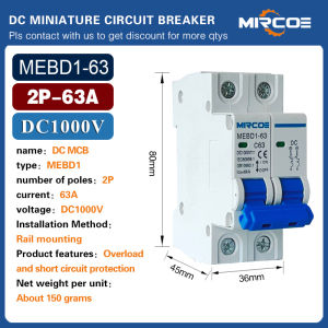 MIRCOE 2P DC 1000V MCB Solar Mini Circuit Breaker Battery Switch 16A 20A 32A 63A for PV System