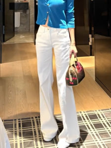MANMI | Quần Jeans Trắng Xòe Dáng Thẳng Cao Waist Phụ Nữ Thu Đông