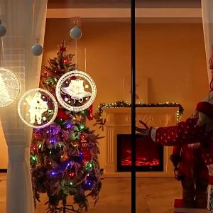 Christmas LED Ambient Hanging Lamp Battery Powered Acrylic Santa Snowflake Round Light For Shop Window Home Xmas Tree Decor