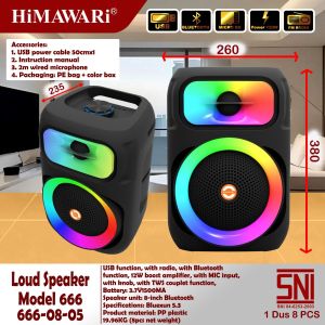 Speaker Bluetooth Himawari 666-08"-03 RGB Gratis 1 Mic Kabel Design Modis & Kapasitas Baterai Tinggi Suara Mantap
