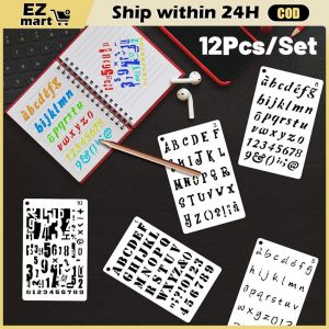 12 Pack Letter and Number Stencils Alphabet Stencil for Bullet Journal Supplies Scrapbooking Painting Drawing Craft Template Stencil Painting Embossing Scrapbook