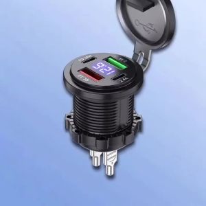 kebidumei | Ổ Cắm Sạc Xe Hơi USB Kép PD&QC 3.0 4 Cổng Sạc Nhanh Chống Nước Ổ Cắm Điện Cho Ô Tô Thuyền Có Vôn Kế
