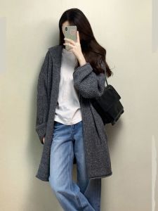 Áo len cardigan nữ Binkafenny dệt kim có mũ trùm đầu màu xám