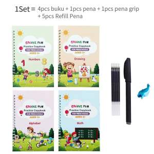 Buku Ajaib Belajar Menulis Anak / Latihan Menghitung Menggambar Tulis Huruf Dan Angka / Sank Magic Practice Writing Book / 1 Set Buku Isi 4 + Pulpen Buku Prasekolah Paud TK / Edukasi Hadiah Kado Ulang Tahun Anak Reuseable Alphabet Math Drawing Number