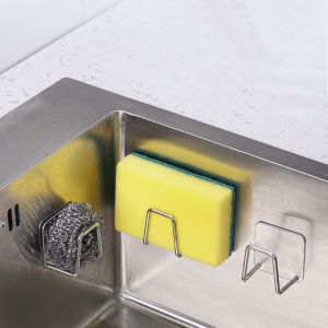 Sink Sponge Holder For Kitchen Slivery Stainless Steel Household Water Channel Dishcloth Rag Storage Rack
