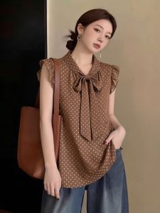 AIYITI | Vintage Polka Dot Sleeveless Spaghetti Strap Blouse