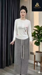 Set đồ nữ tay dài quần sọc trẻ trung-xưởng may LONGTUYỀN