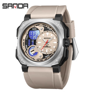 SANDA Đồng hồ thể thao cho phong cách quân sự cho Nam Đồng hồ chính hãng chống nước chống sốc đi xe đạp đi bộ đường dài báo động thời gian kép
