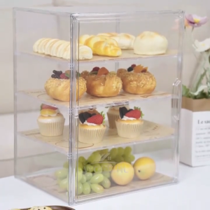 Bread Box for Kitchen Countertop Pastry Display Case 4 Layers Adjustable Clear Bread Storage Container with Magnetic Door Bread Box Bakery Display Case Bread Holder