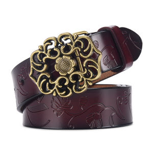 (Factory Direct Sales)Womens Vintage Sunflower Versatile Cowhide Belt for Women Decoration Fashion Jeans Belt