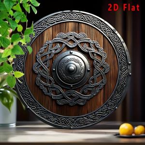 CIFbuy | Viking Shield Wall Decor 2D Flat Metal Norse Shield with Celtic Knots Dark Brown Viking Age Replica for Home Office Bar Cafe In