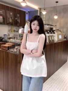 Sweet Design Backless Strap Shirt Womens Summer New Style Small Crowd Spicy Girl Outerwear Sleeveless Top Commute Style Loose Fit