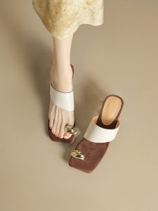 Casual Style Gigi Kendll Womens Slippers with Strong Push High Heel Metal Buckle and Crystal Decorative Thick Soled Vulcanized Shoes