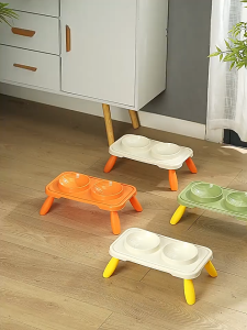 Pet Bowl with Stand Non-Slip Large Capacity Protect Cervical Spine Portable Cat Double Bowls