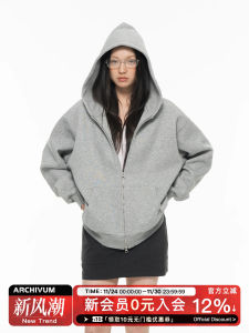 เสื้อสเวตเตอร์คอกลมแบบสวมหัวทรงหลวม Archivum สีเทา ทรงหลวม หนา ชั้นเดียว ผ้าฝ้ายโพลีเอสเตอร์ เสื้อคลุมกันหนาวสำหรับผู้หญิง