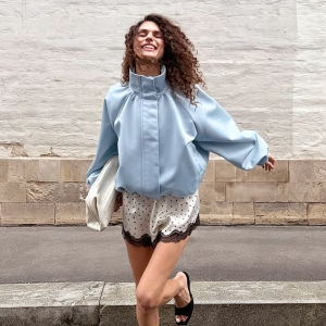 Solid Color 2026 Autumn New Fashion Loose Versatile Stand-up Collar Long-sleeved Jacket Womens Holiday Fashion Versatile Coat